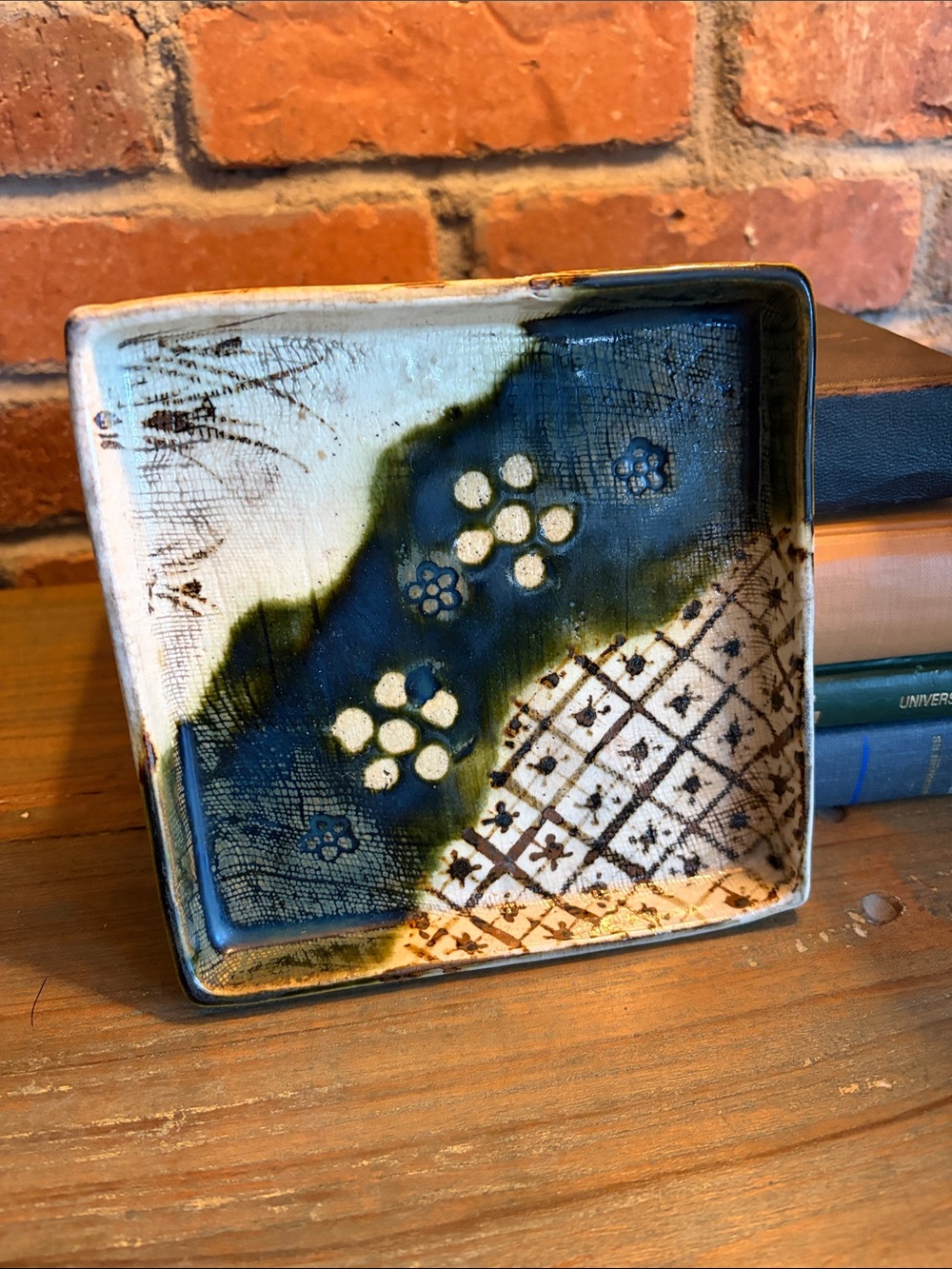 Handcrafted Tray in Blue and White Asian Floral Print ARTIST SIGNED